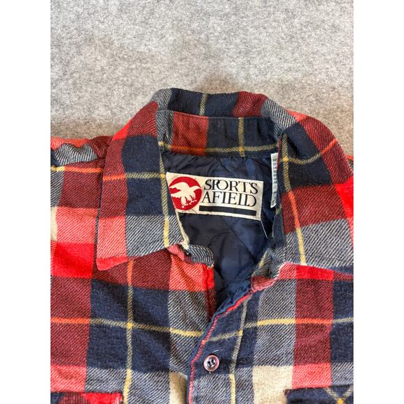 VINTAGE Sports Afield Shirt Mens Large Red Plaid Flannel Quilted Shacket Retro - Picture 4 of 5